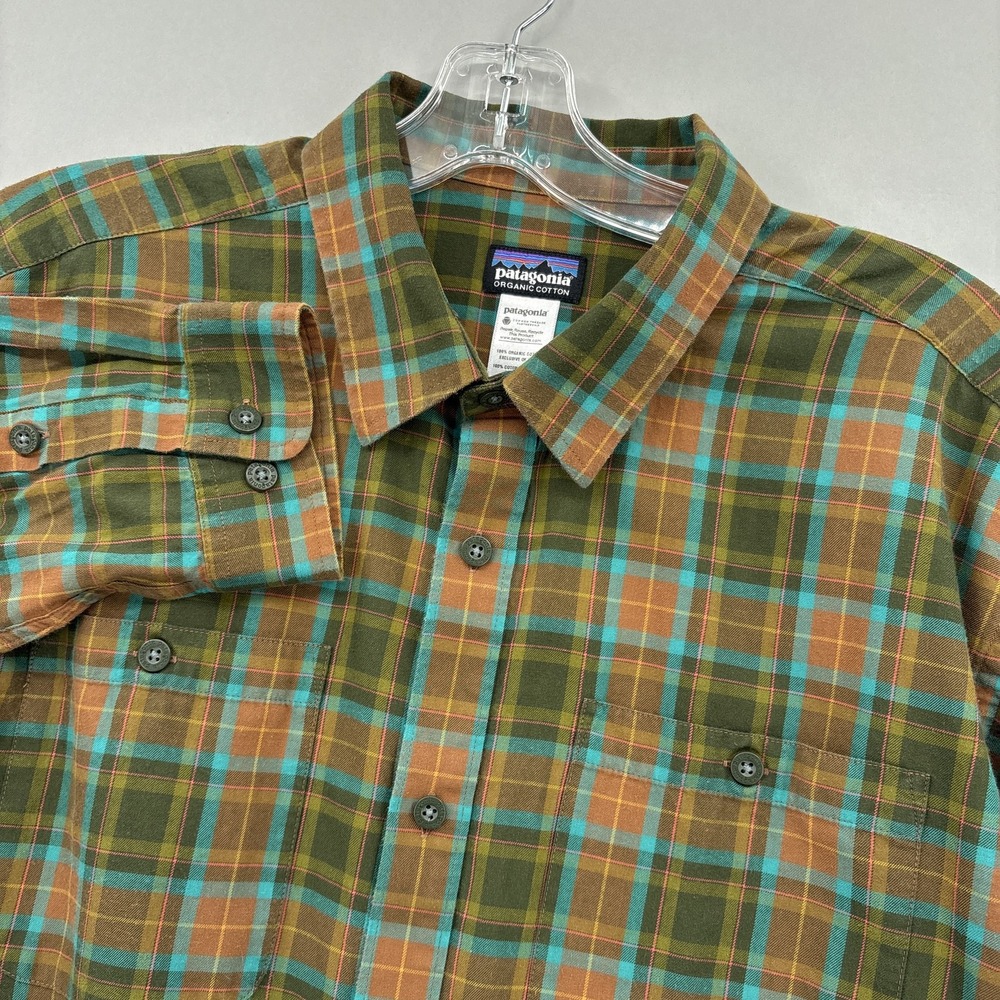 Patagonia Shirt Mens Large Green Plaid Organic Cotton Button Up Long Sleeve